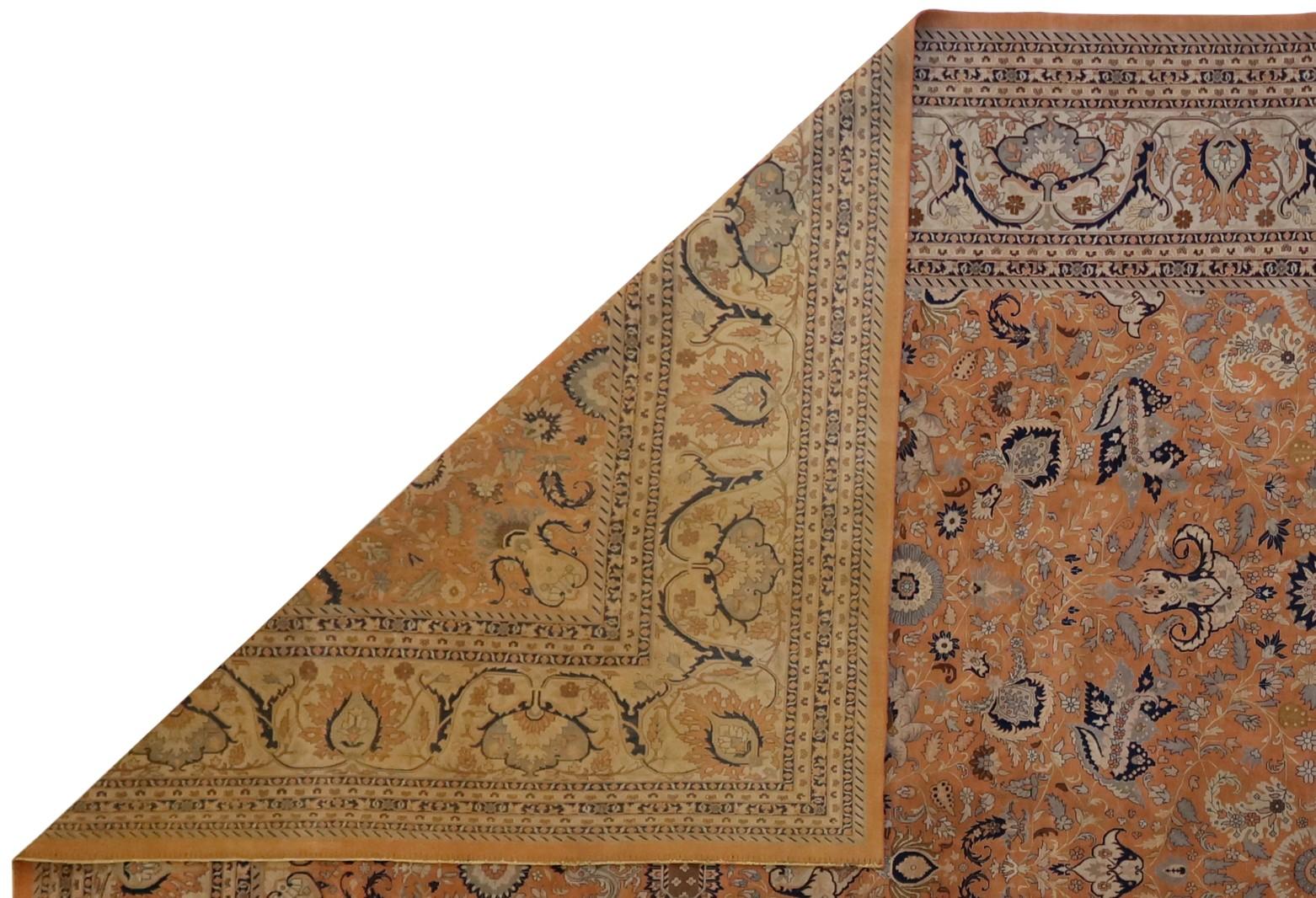 Klassischer handgeknüpfter Teppich aus neuseeländischer Wolle, Koralle und Kamel in feiner Qualität (Indisch) im Angebot