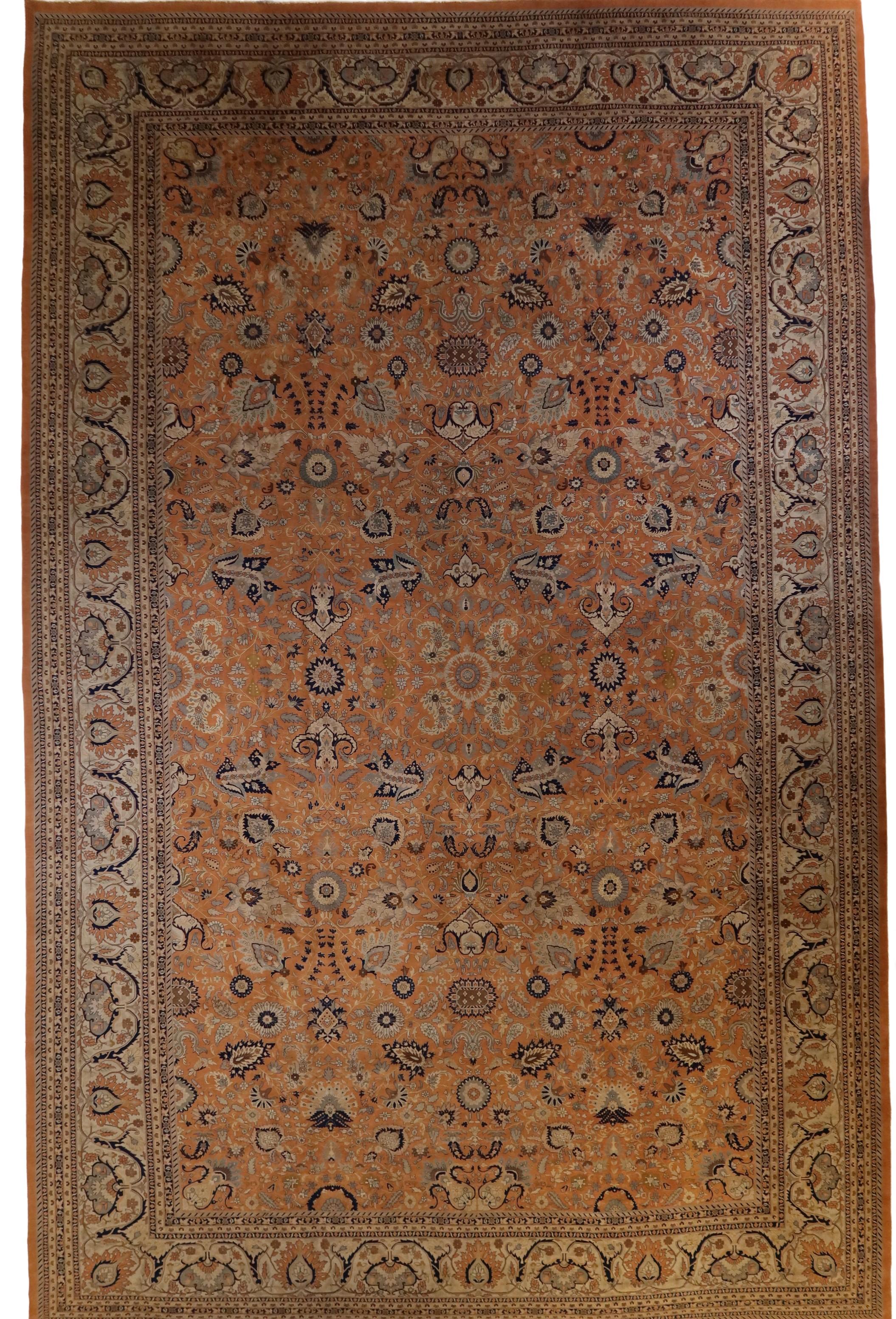 Contemporary Classic Tabriz Hand-Knotted New Zealand Wool Coral and Camel Fine Quality Rug For Sale