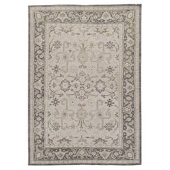 Classic Tabriz Style Ivory Charcoal Handwoven Rug 5'2 x 7'5