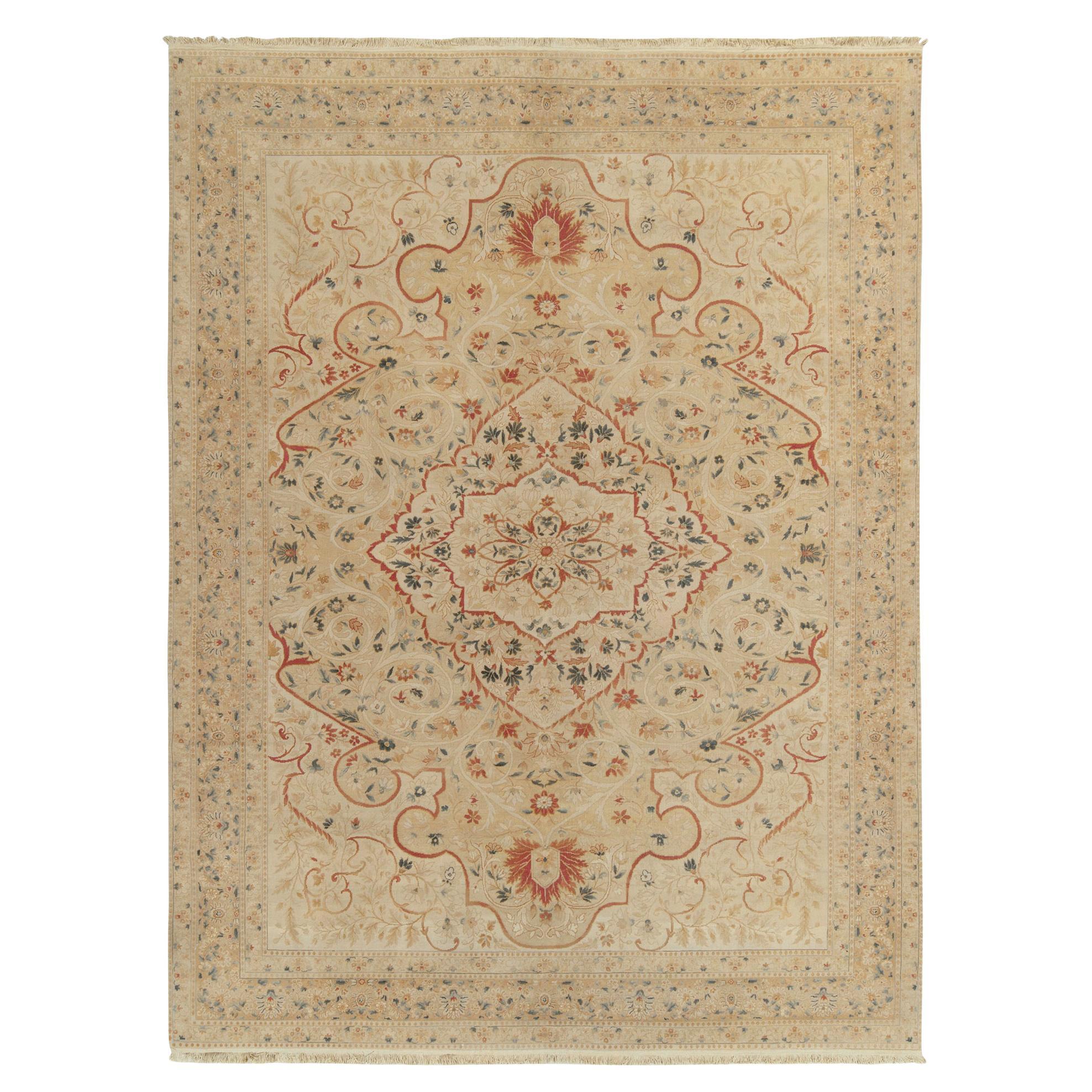 Rug & Kilim's Classic Tabriz Style Rug in Beige, Red & Green Floral Pattern For Sale