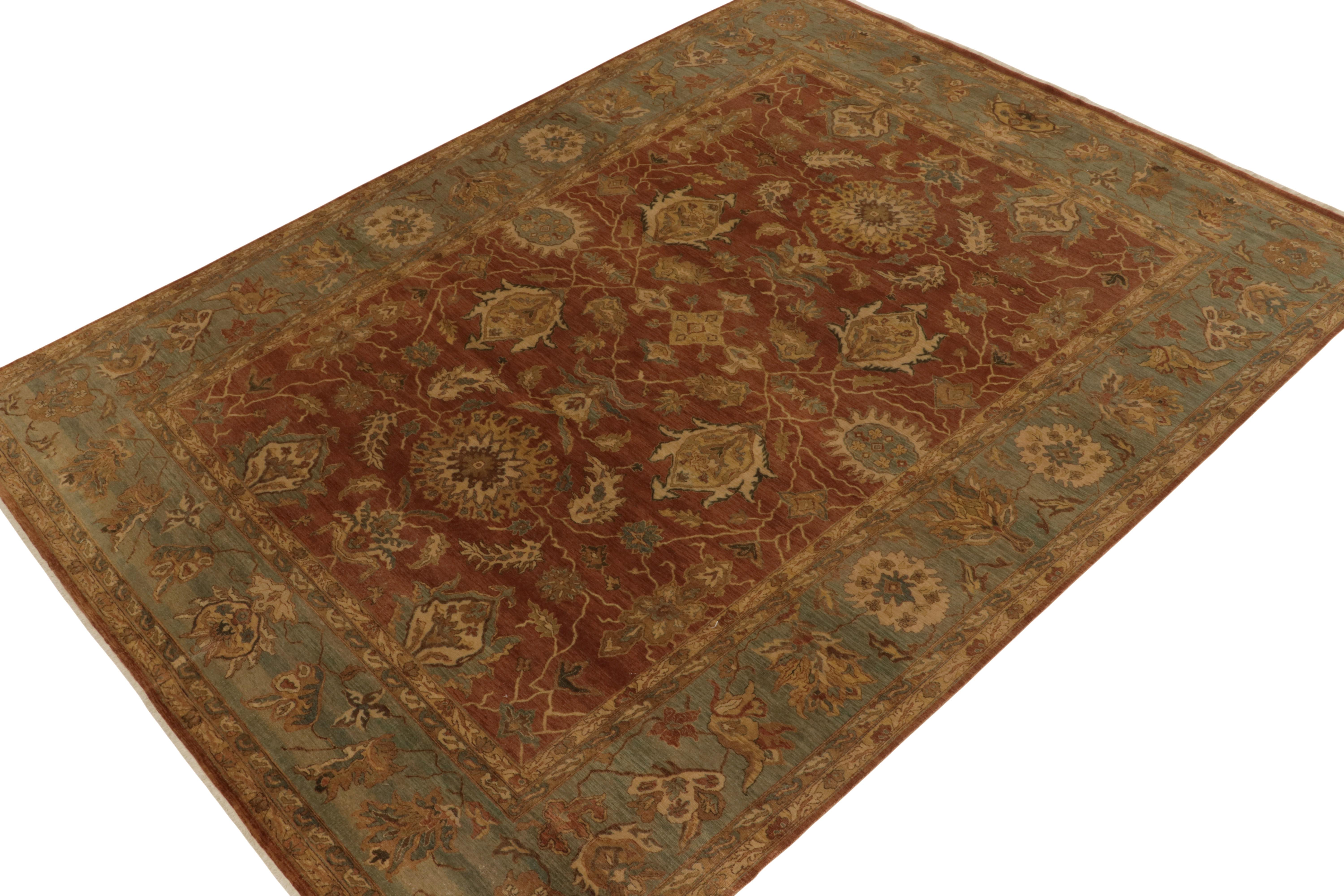 Handknotted in wool, this 9x12 contemporary rug from our Modern Classics collection is particularly inspired by antique Tabriz rugs. 

On the Design: The gracious scale depicts a regal all over floral pattern in gentle beige and blue resting on