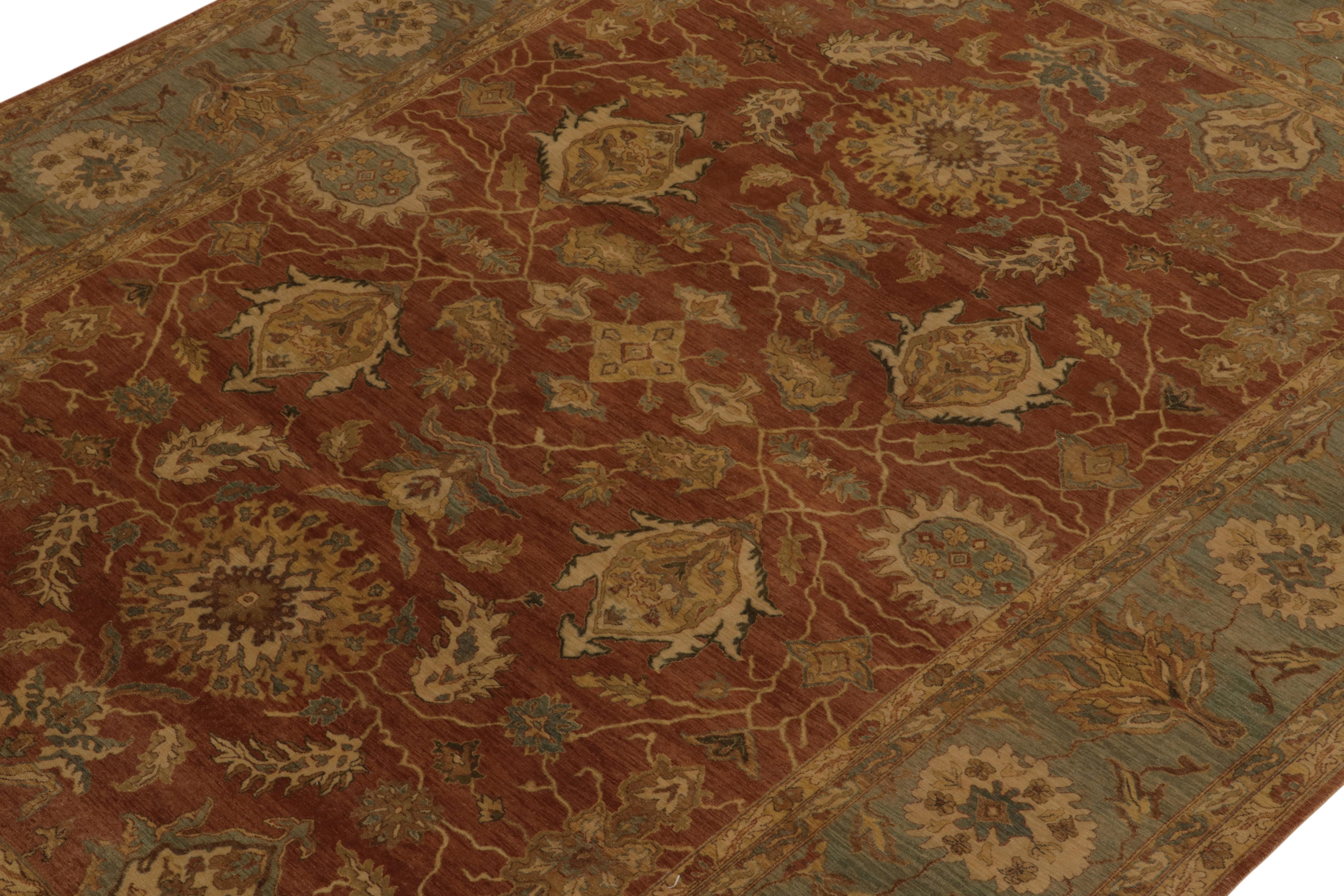 Hand-Knotted Rug & Kilim's Classic Tabriz Style Rug with Beige & Blue Florals on Rust Red For Sale