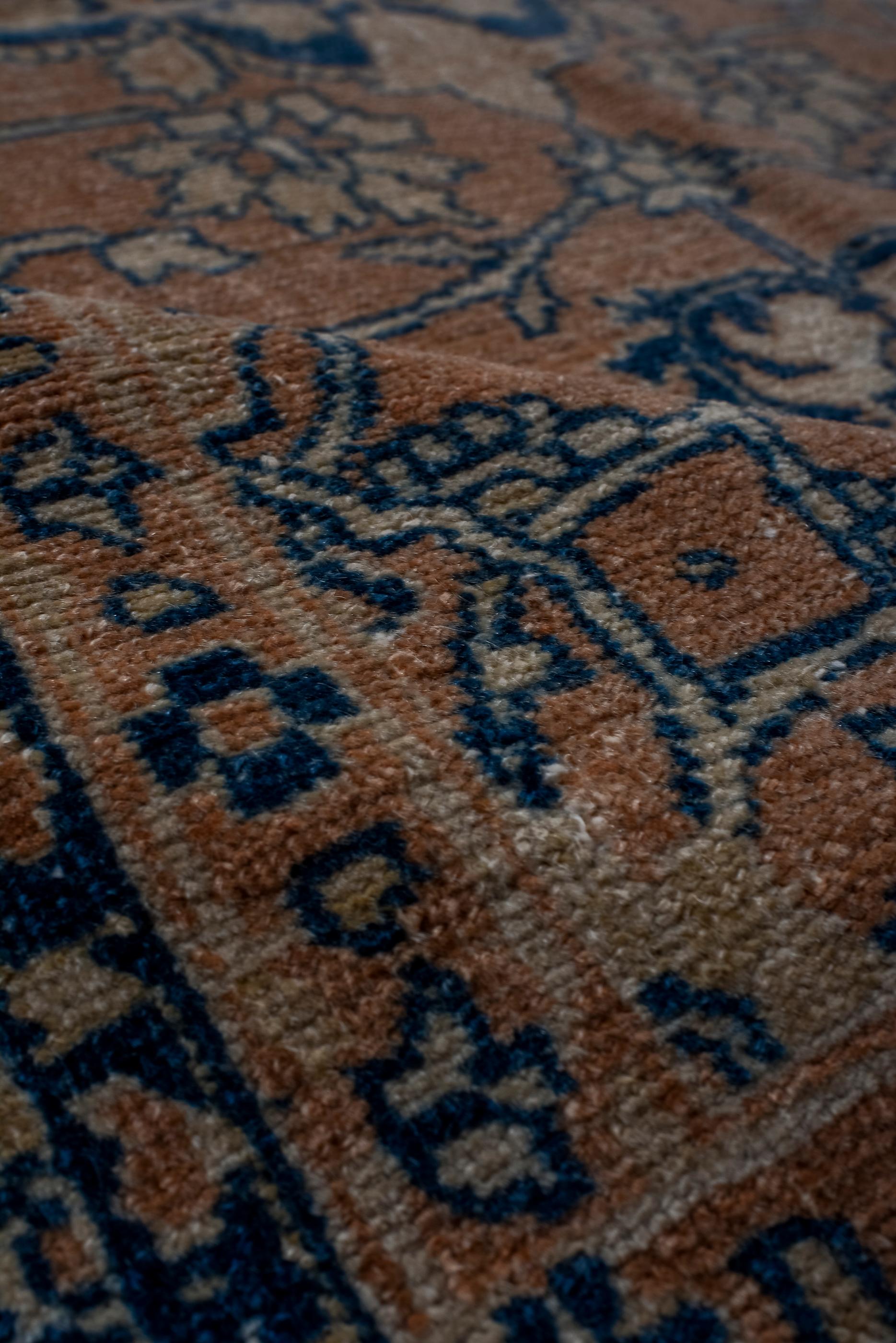 Wool Classic Tabriz with Dark Blue Medallion and Tulip Design, Circa 1920's  For Sale