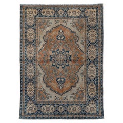 Classic Tabriz with Dark Blue Medallion and Tulip Design, Circa 1920's