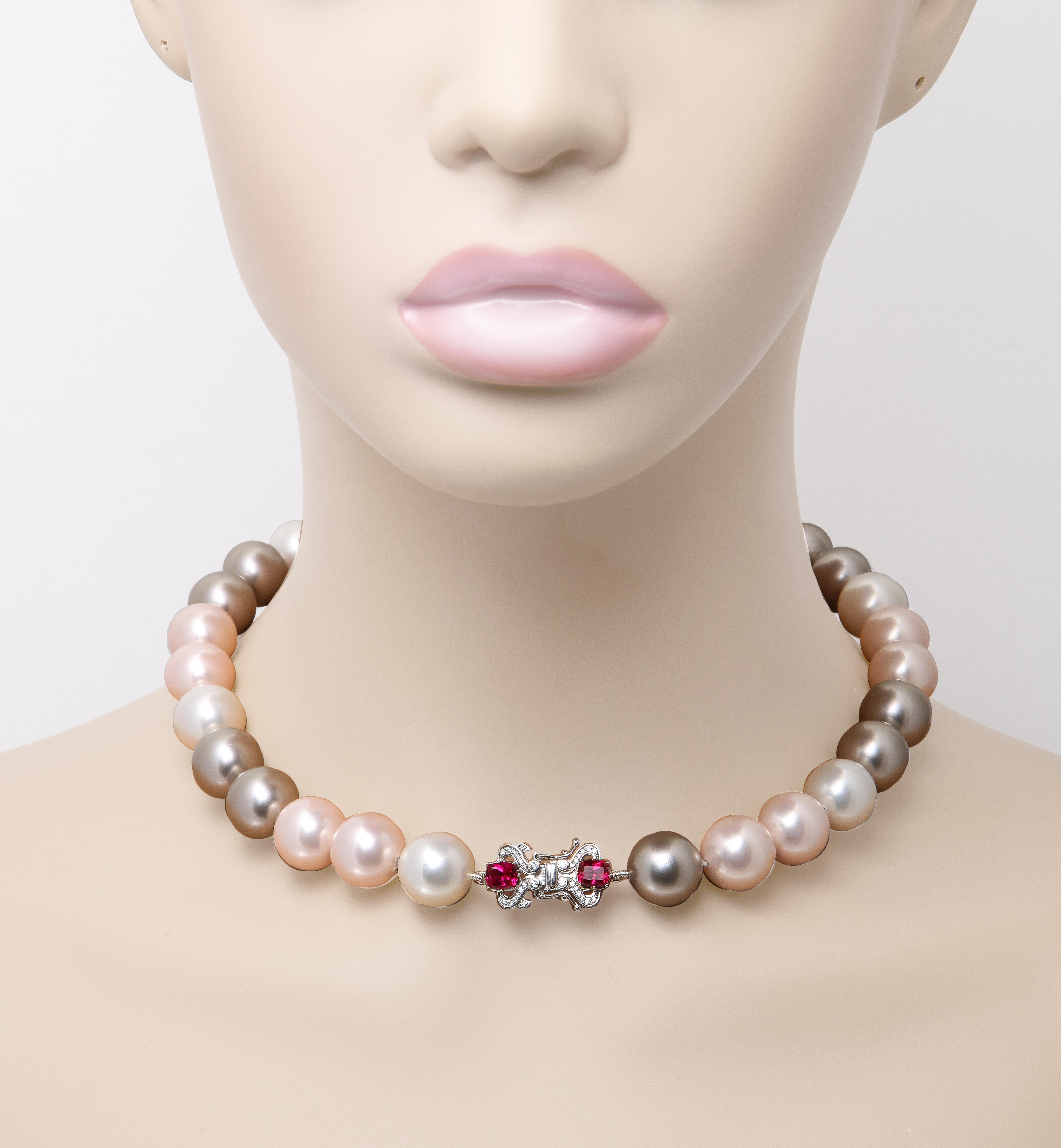 Contemporary Mikimoto Style South Sea  Large Faux Pearls Tahitian Colors Necklace For Sale