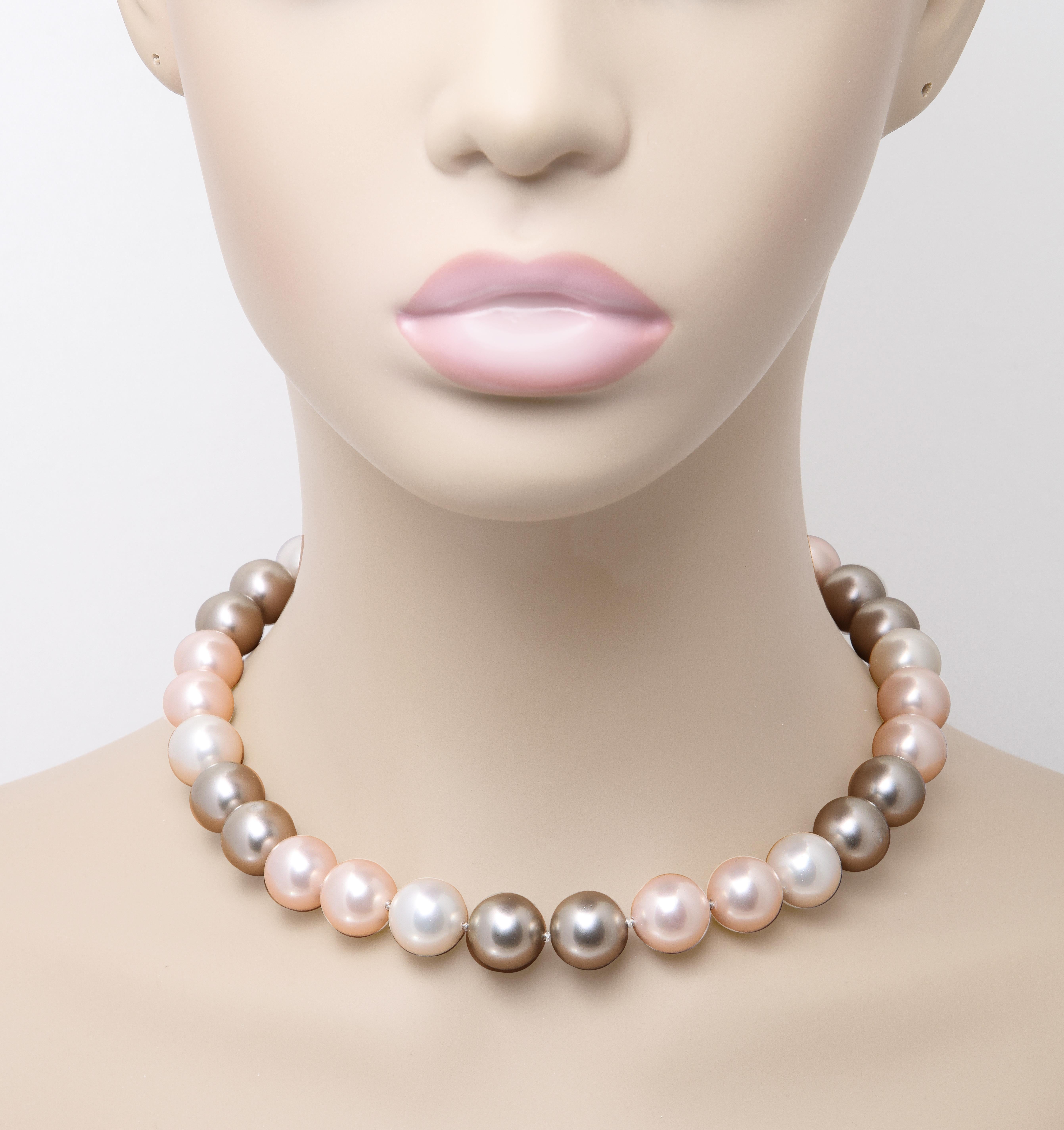 Bead Mikimoto Style South Sea  Large Faux Pearls Tahitian Colors Necklace For Sale