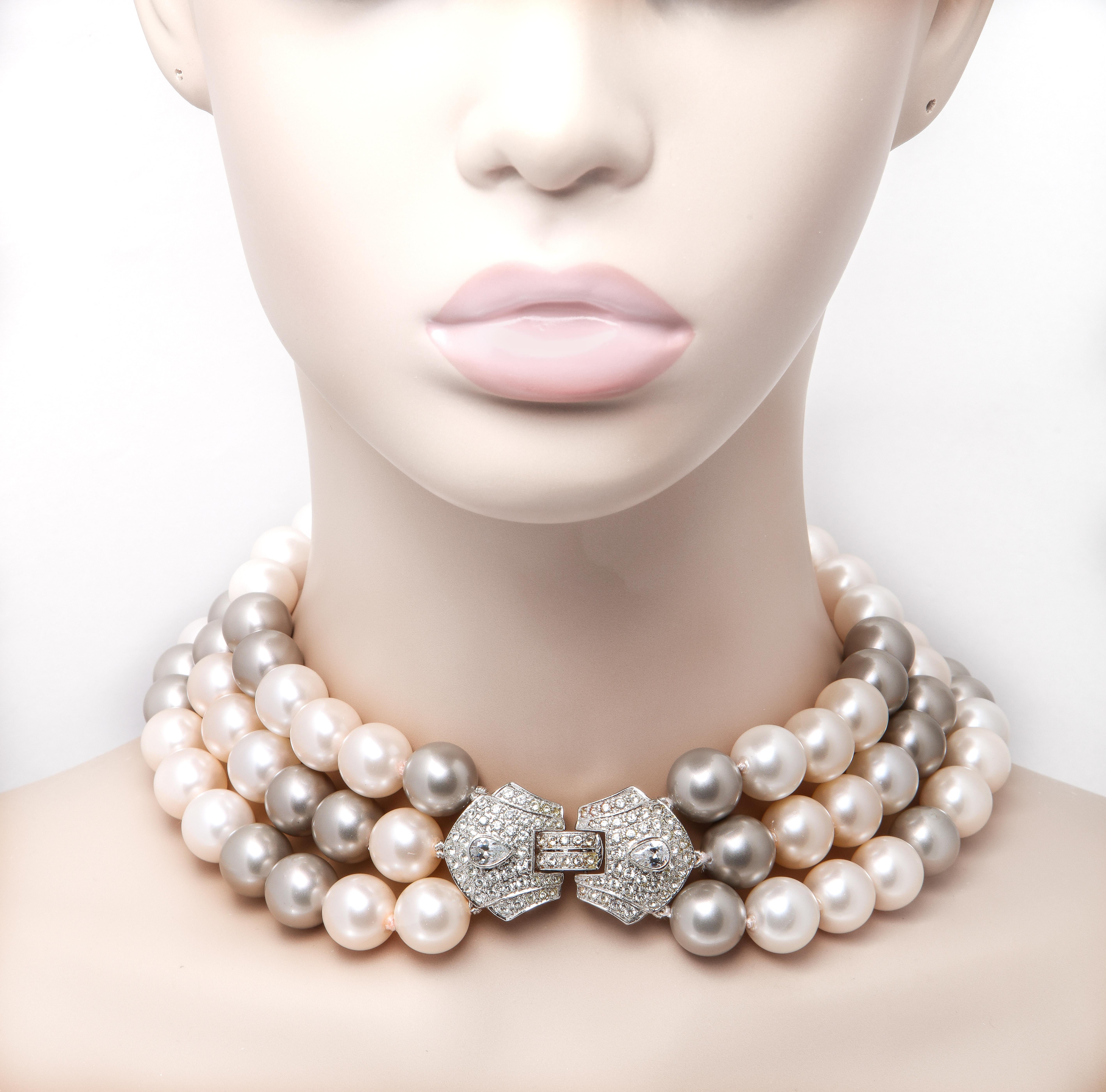 Classic Tahitian Seas Mix Japanese Hand Made Faux Pearl Triple Strand Necklace 1