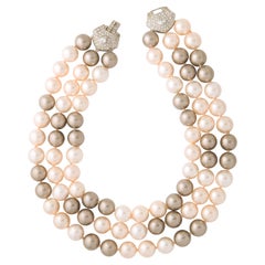 Classic Tahitian Seas Mix Japanese Hand Made Faux Pearl Triple Strand Necklace