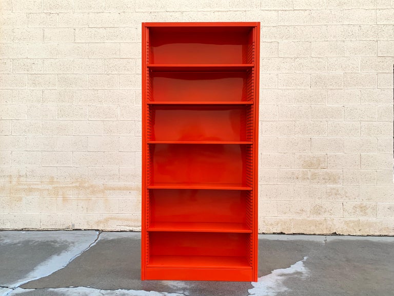 Tall Tanker Bookcase, Custom Refinished in Safety Orange For Sale at