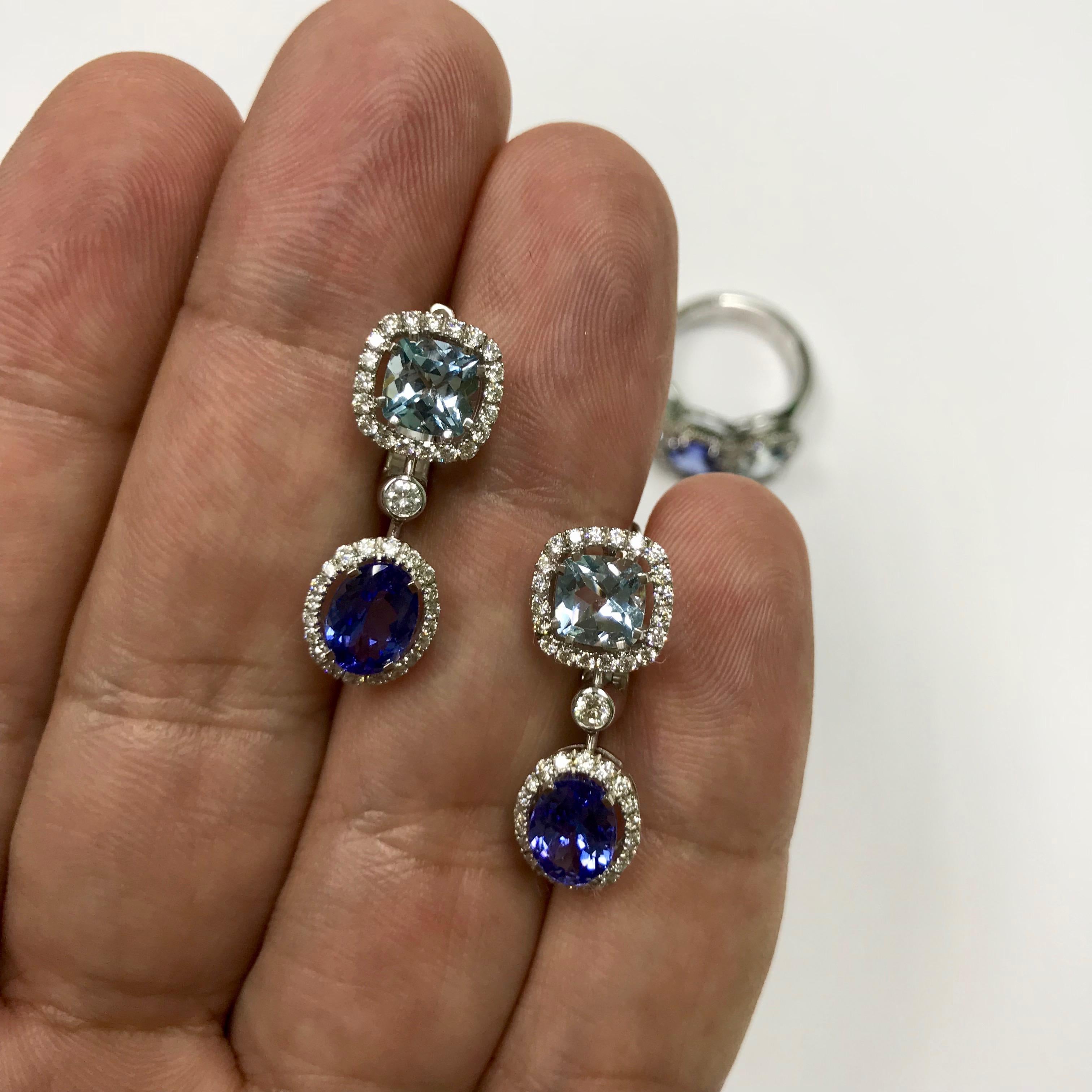 Classic Tanzanite, Aquamarine and Diamond 18 Karat White Gold Earrings

Available in set with ring LU116414714291
