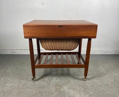 Classic Teak and Birch Sewing Table /Cart Designed by Ejvind Johansson, Denmark