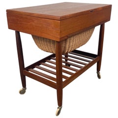 Vintage Classic Teak and Birch Sewing Table /Cart Designed by Ejvind Johansson, Denmark