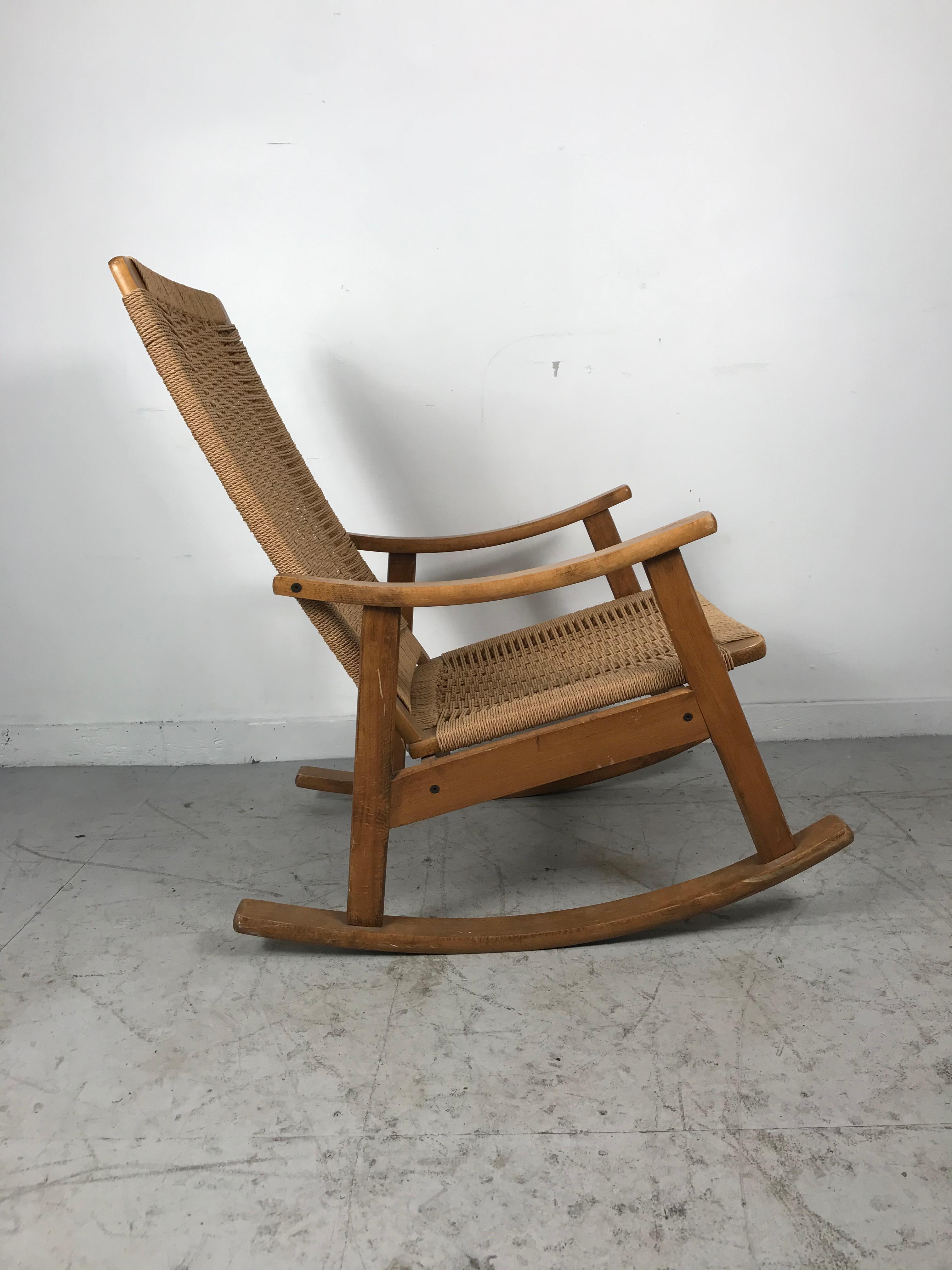 Classic Teak and Rope Rocker  In Good Condition In Buffalo, NY