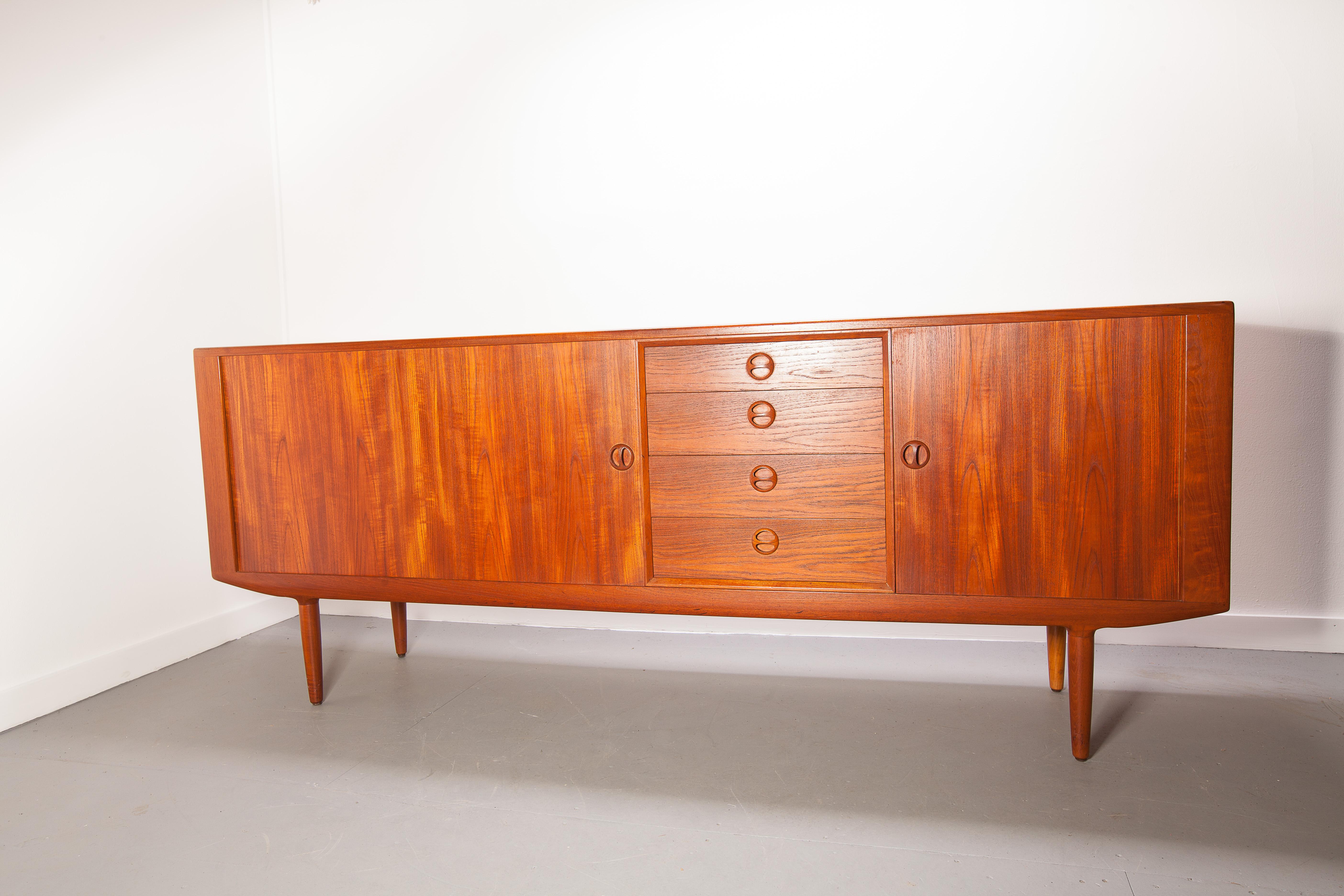Hand-Crafted Classic Teak Credenza, , Designed by Kurt Ostervig, , Tambour Doors, Made in Denmark