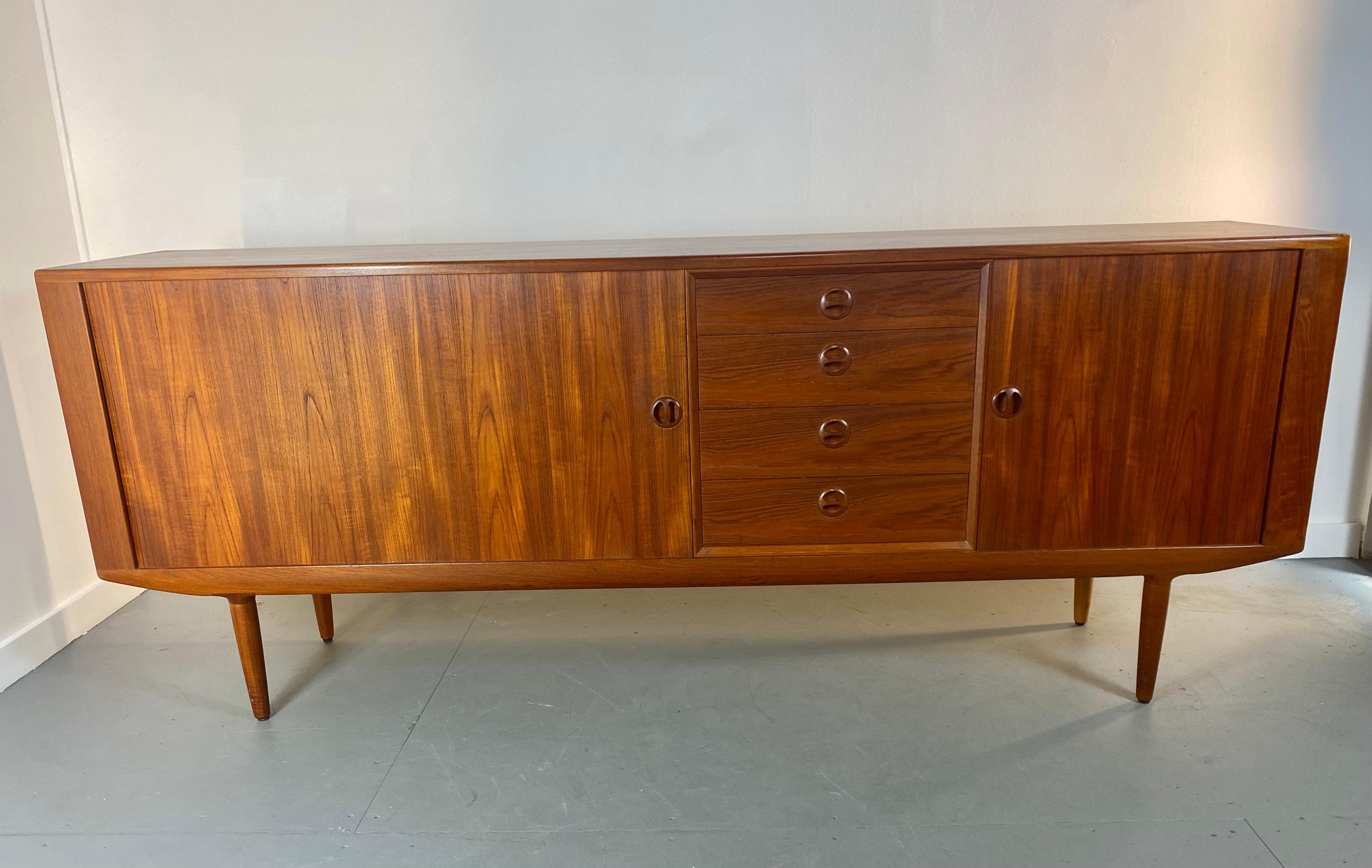 Classic Teak Credenza, , Designed by Kurt Ostervig, , Tambour Doors, Made in Denmark In Good Condition In Buffalo, NY