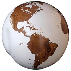 Classic Teak Root Globe with Acrylic White Resin Finishing, 25 cm