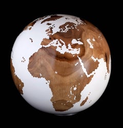 Classic Teak Root Globe with Acrylic White Resin Finishing, 25 cm