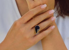 Classic Teardrop Black Onyx & 14k Gold Cocktail Ring