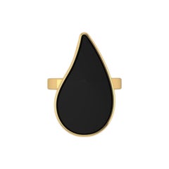 Bague cocktail classique en onyx noir en forme de goutte d'eau et or 14k
