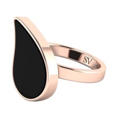 Bague cocktail classique en forme de goutte d'eau en onyx noir et or rose