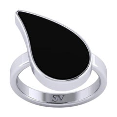 Bague cocktail classique en forme de goutte d'eau en onyx noir et or blanc