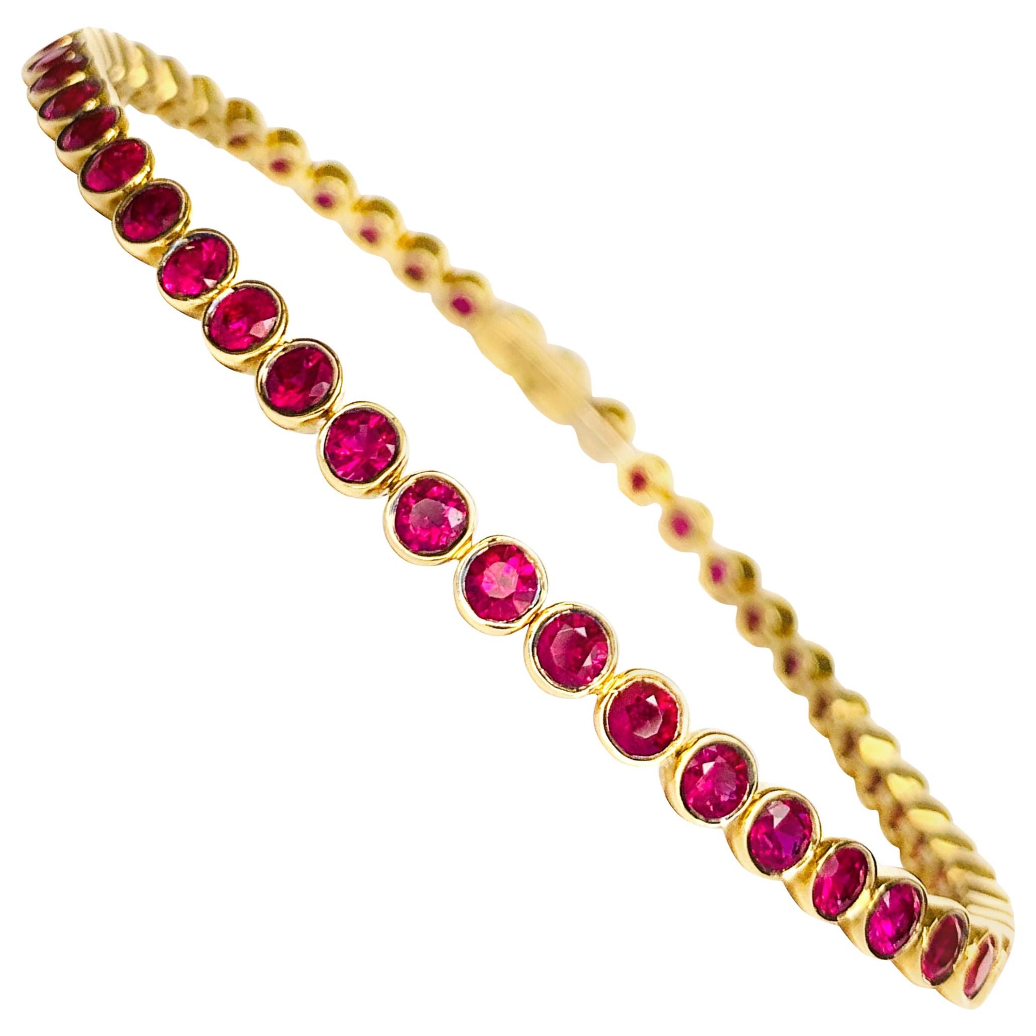 Rosior Classic "Tennis" Bracelet set in Yellow Gold with Rubies