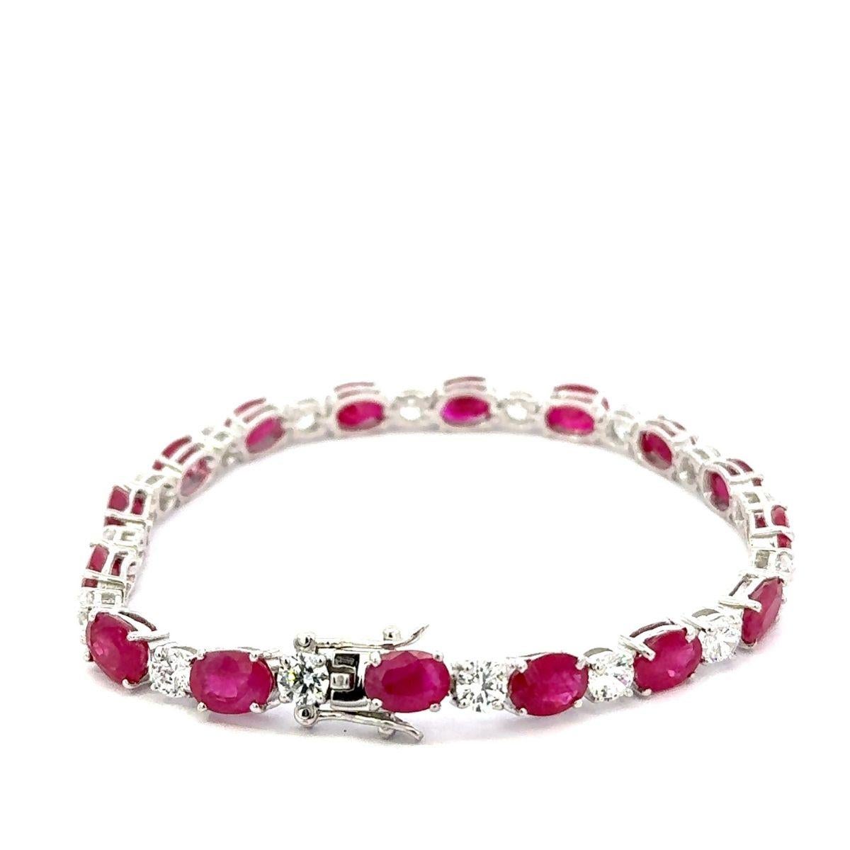 Art Deco 925 Silver in Modern Ruby and CZ Silver Tennis Bracelet Gift for Her Graduation For Sale