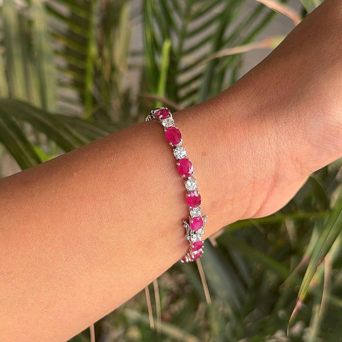 925 Silver in Modern Ruby and CZ Silver Tennis Bracelet Gift for Her Graduation For Sale 1