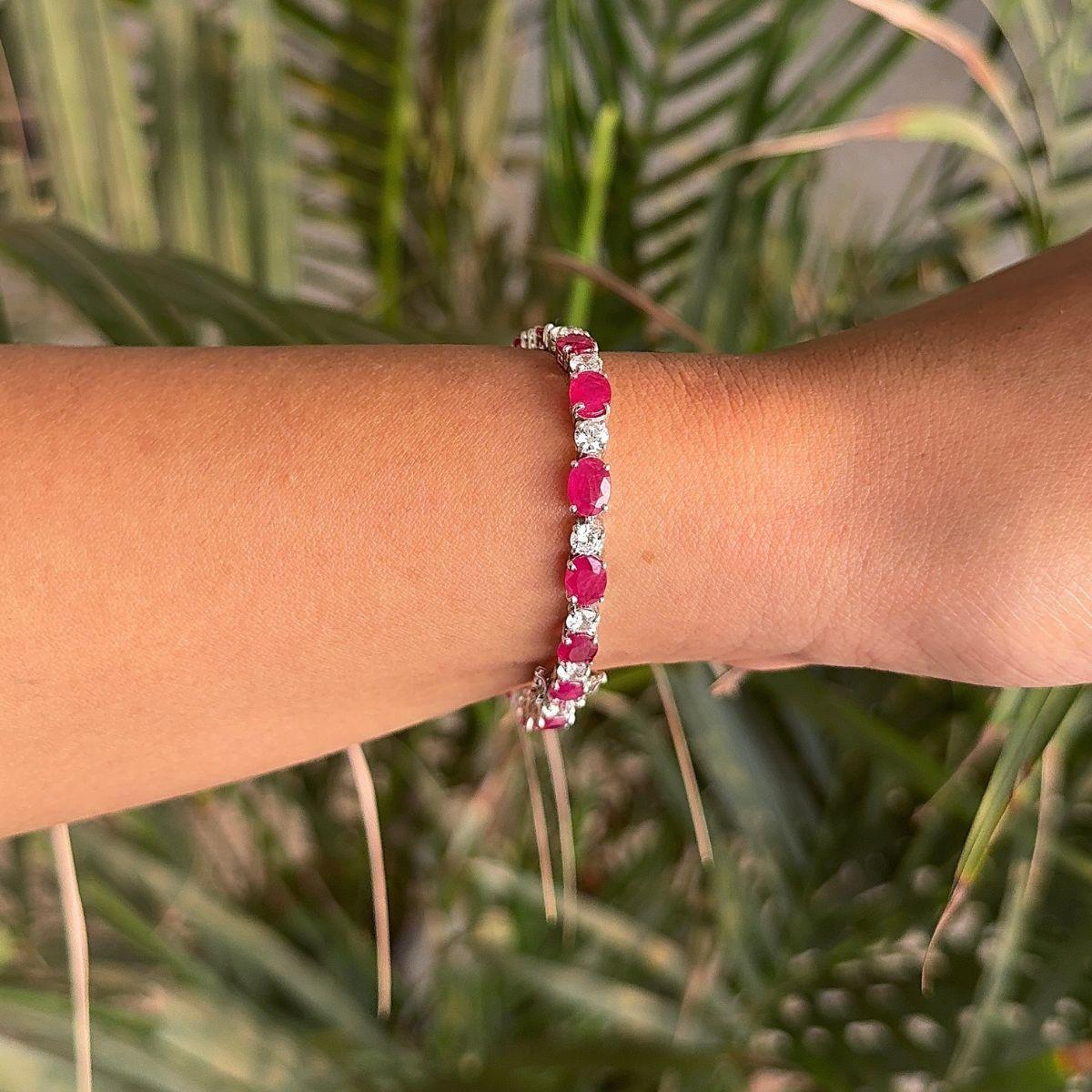 925 Silver in Modern Ruby and CZ Silver Tennis Bracelet Gift for Her Graduation For Sale 3