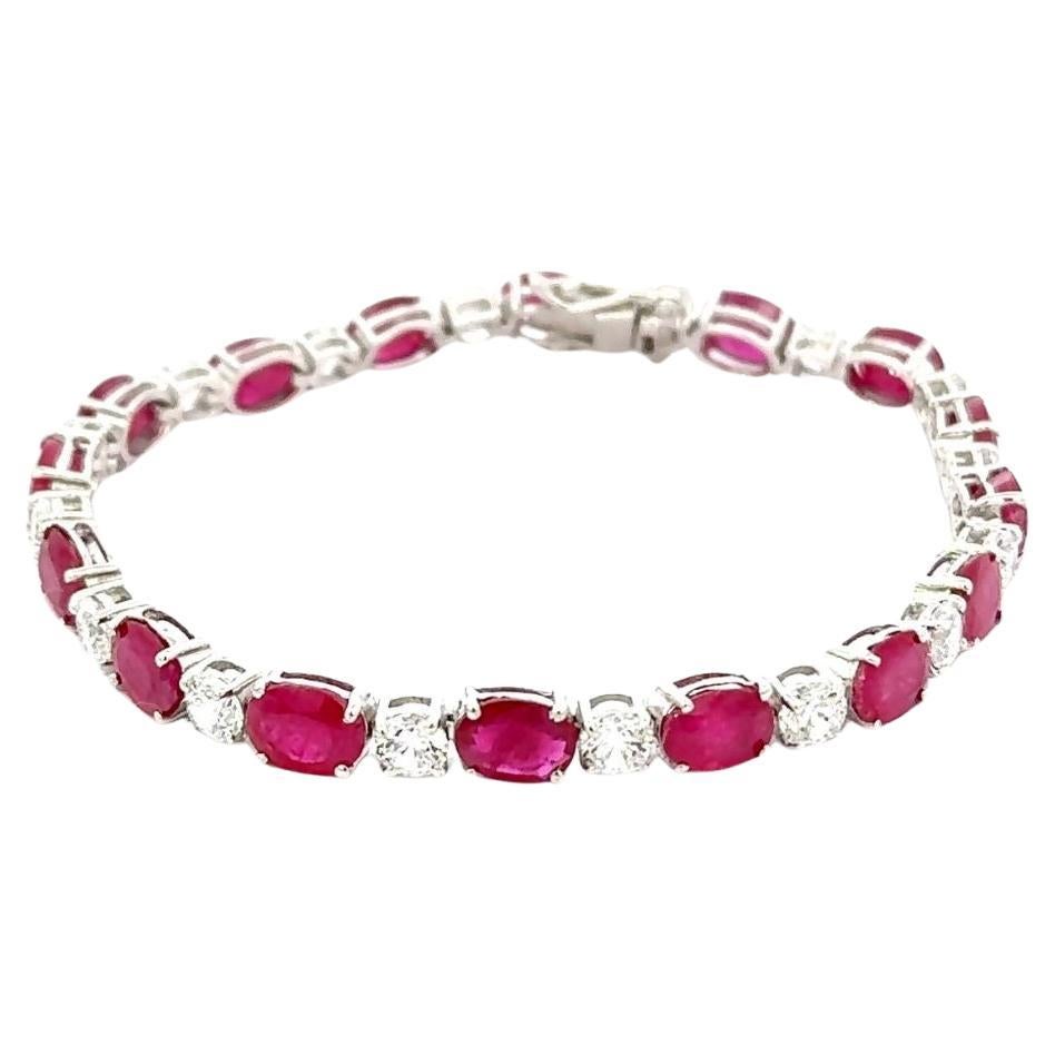 925 Silver in Modern Ruby and CZ Silver Tennis Bracelet Gift for Her Graduation For Sale