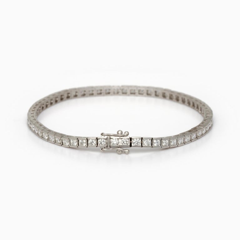 Classic Tennis Bracelet with Diamonds in Solid White Gold VVS Ideal Cut