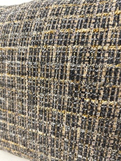 Classic Textured Lumbar Pillow-Black, Grey and Gold Grid Design