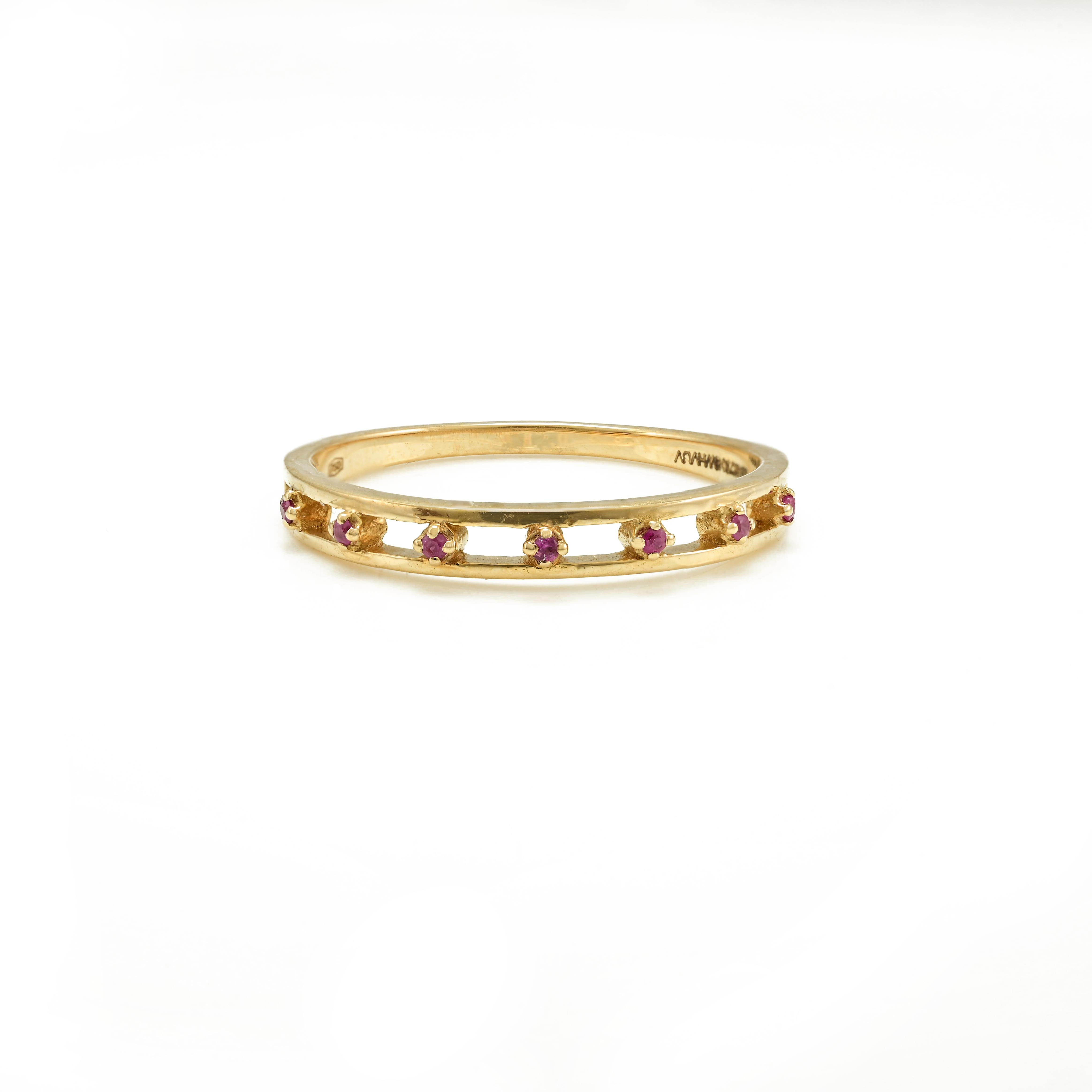 For Sale:  Dainty Natural Ruby Everyday Stacking Band Ring in 18k Solid Yellow Gold 3