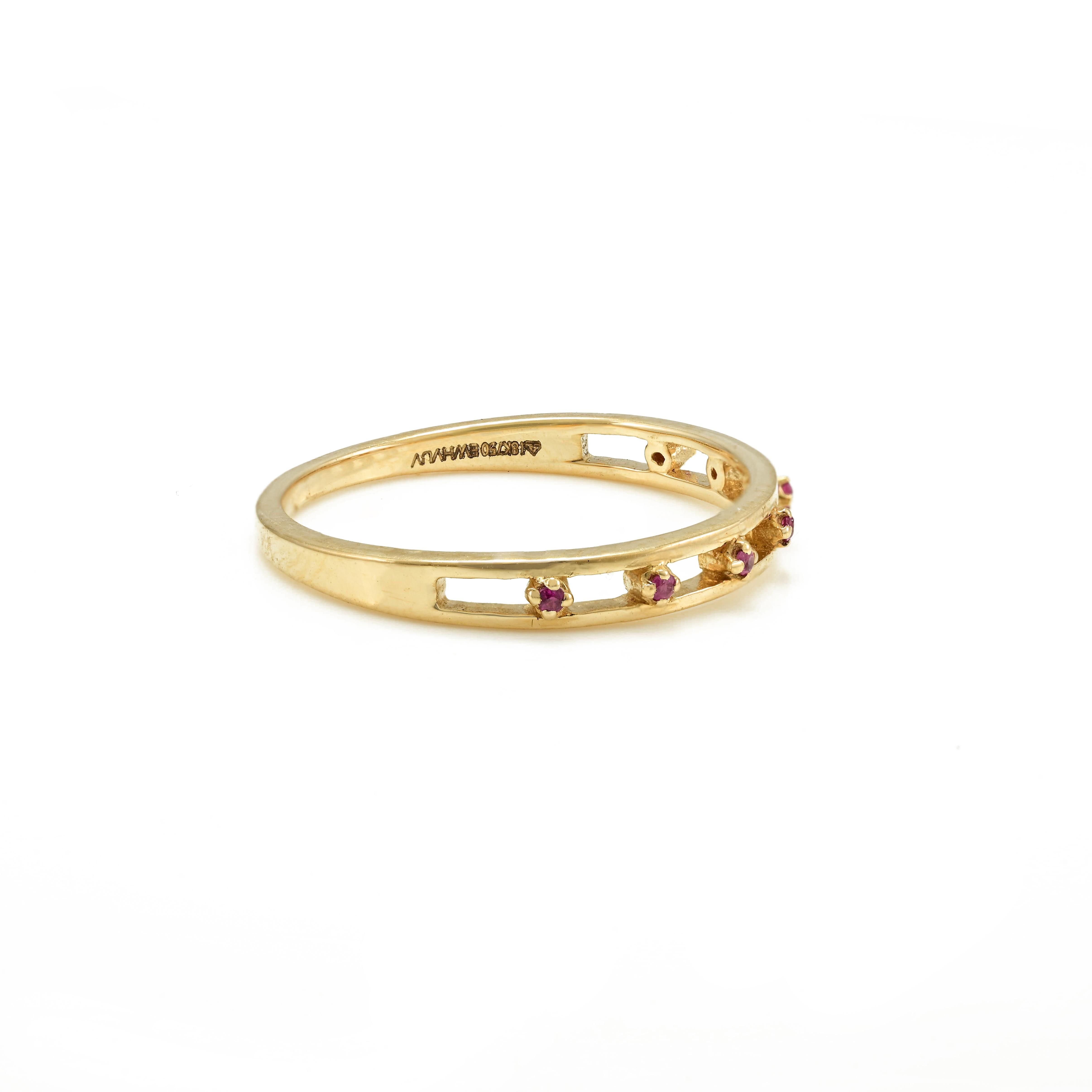 For Sale:  Dainty Natural Ruby Everyday Stacking Band Ring in 18k Solid Yellow Gold 4