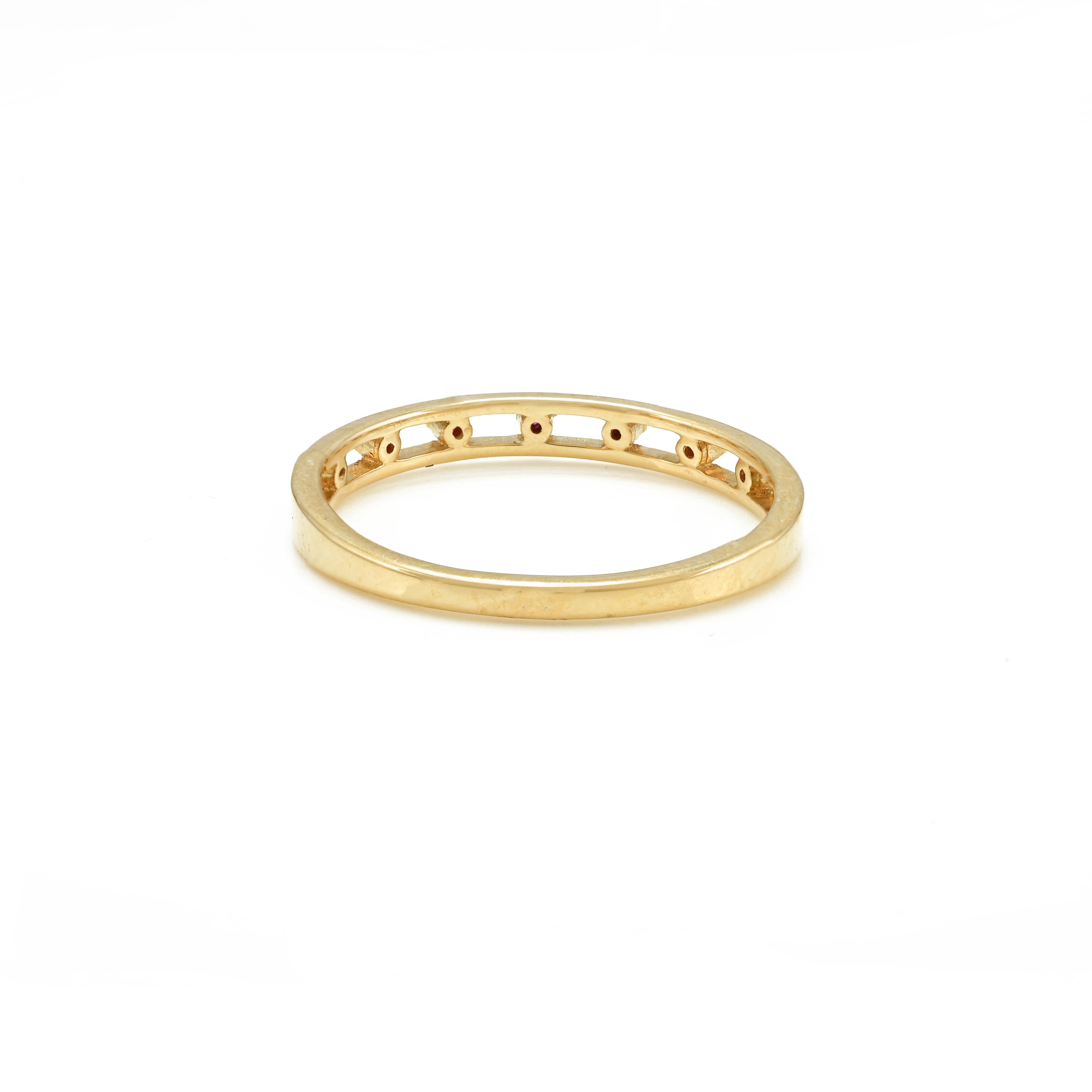 For Sale:  Dainty Natural Ruby Everyday Stacking Band Ring in 18k Solid Yellow Gold 6