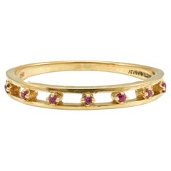 Dainty Natural Ruby Everyday Stacking Band Ring in 18k Solid Yellow Gold