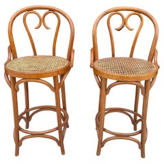 Classic Thonet Style Bentwood and Cane Bar / Counter Stools