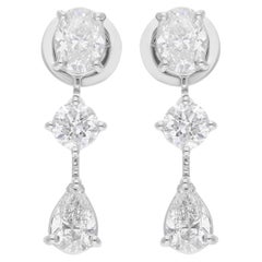 Pendientes clásicos de tres piedras con diamantes de 2,45 quilates y oro blanco de 14k Regalo para ella