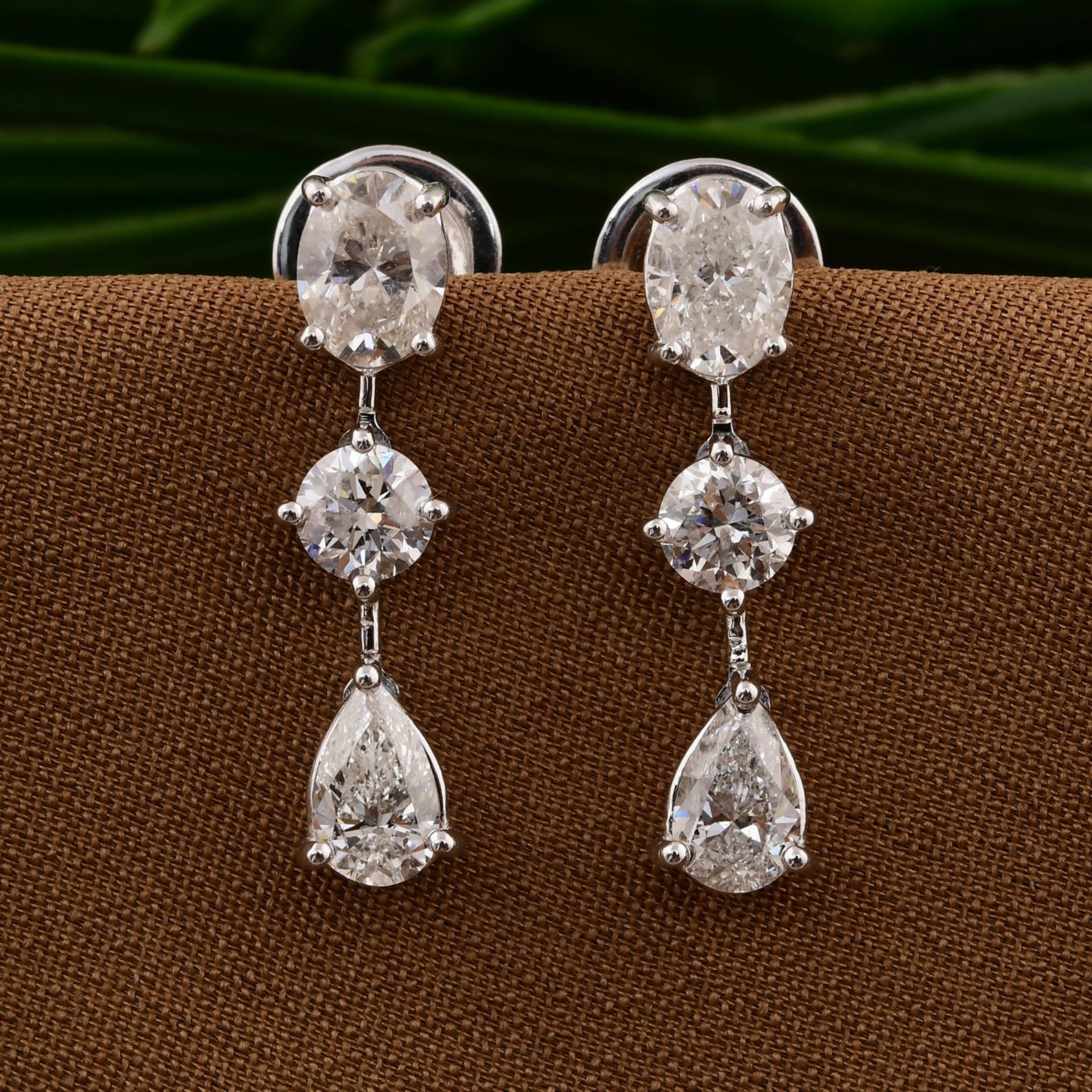 Moderne Classic Three Stone 2.45 Carat Diamond 18k White Gold Drop Earrings Gift for Her en vente