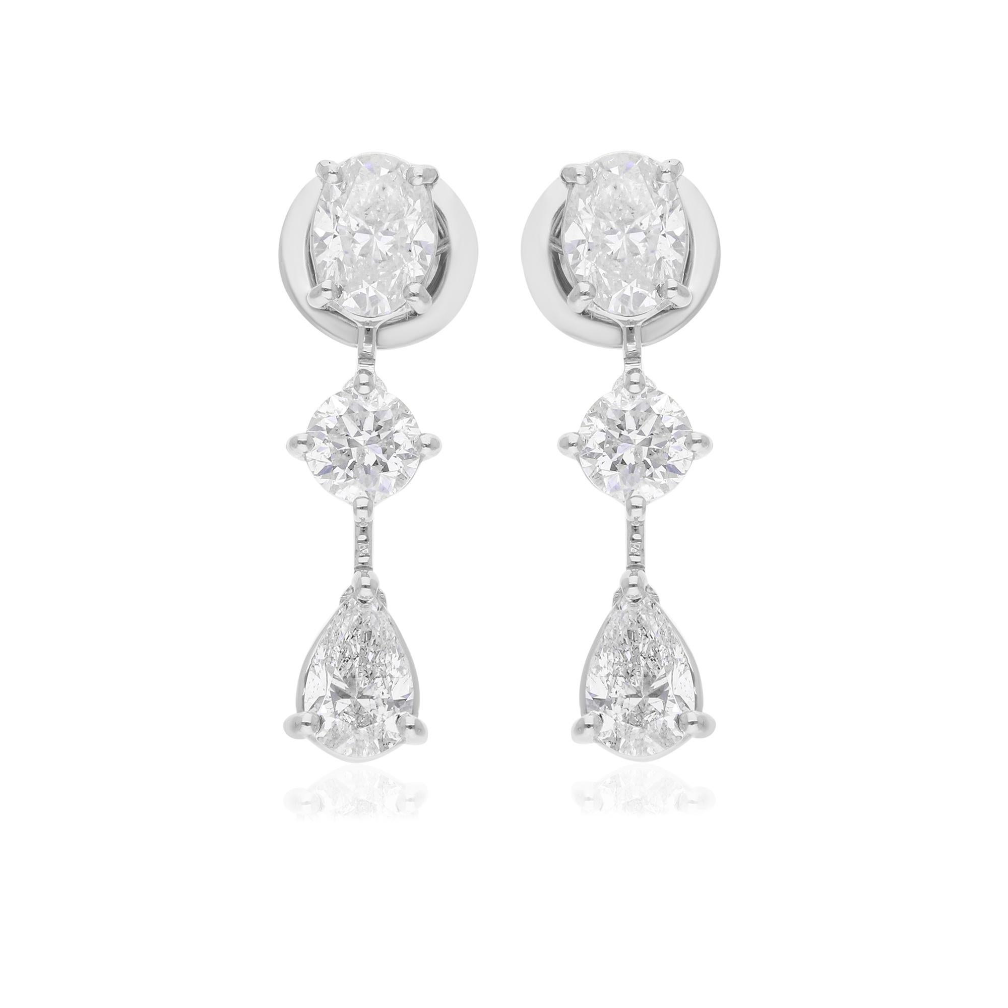 Classic Three Stone 2.45 Carat Diamond 18k White Gold Drop Earrings Gift for Her Pour femmes en vente