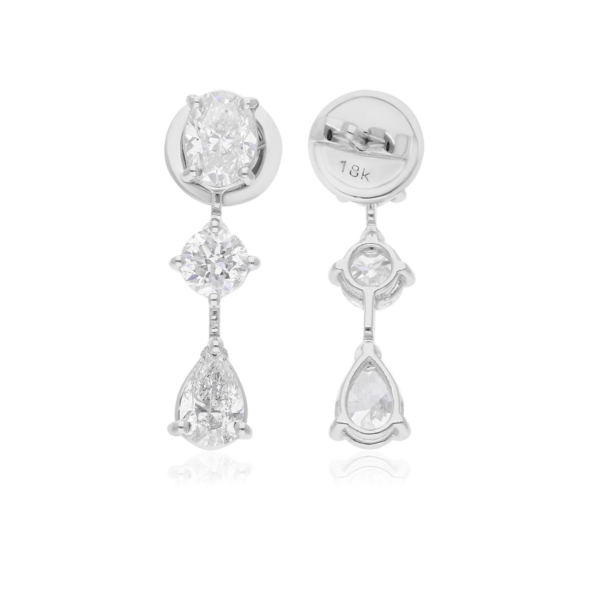 Classic Three Stone 2.45 Carat Diamond 18k White Gold Drop Earrings Gift for Her en vente 1