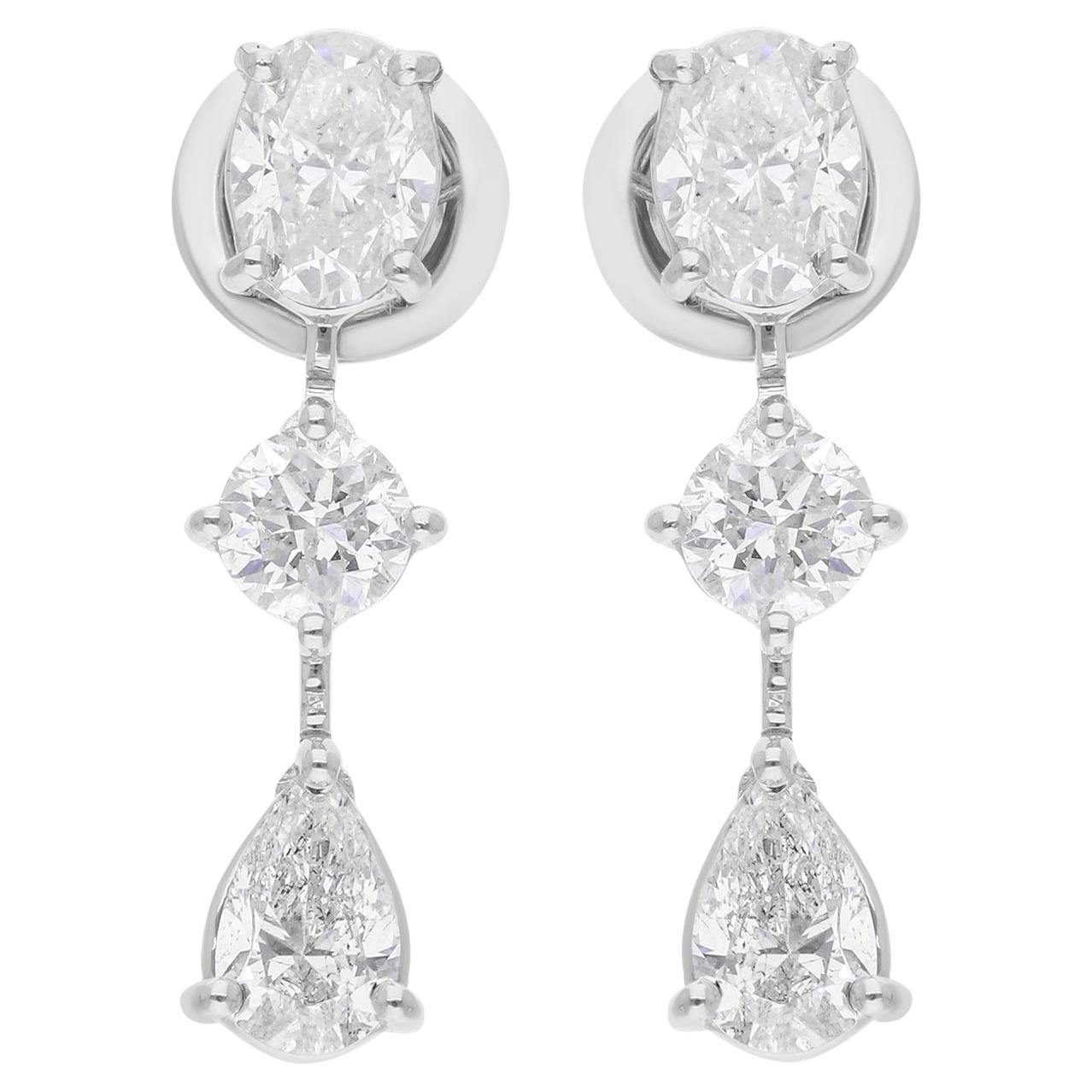 Classic Three Stone 2.45 Carat Diamond 18k White Gold Drop Earrings Gift for Her en vente