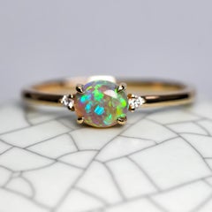 Classic Three Stone Australian Semi Black Opal Diamond Ring