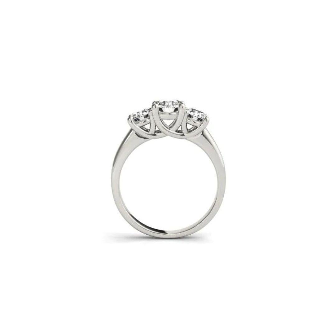 Classic Three Stone 14k White Gold Diamond Engagement Ring by Gabriel Co. Timeless traditional design and exceptional workmanship with beautiful natural white round brilliant cut diamonds. Total carat weight of diamonds is 0.75 ctw, H color, SI