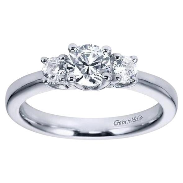 Classic Three Stone Diamond Engagement Ring in White Gold For Sale