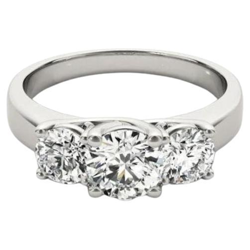   Classic Three Stone Diamond Engagement Ring in White Gold For Sale