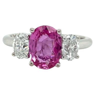 Classic Three Stone Pink Sapphire & Diamond Ring