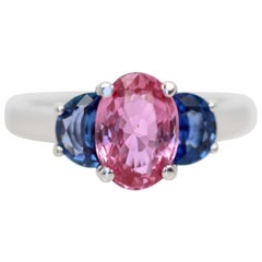 Classic Three-Stone Ring in Pink and Blue Sapphire's