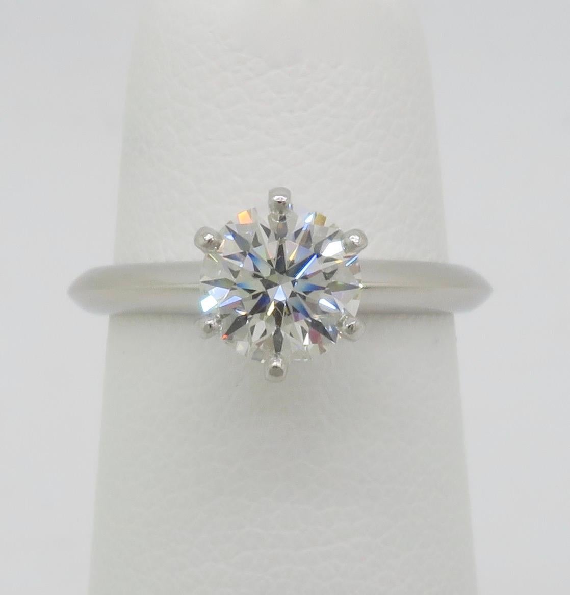 Round Cut Classic Tiffany & Co. Diamond Solitaire Engagement Ring in Platinum For Sale