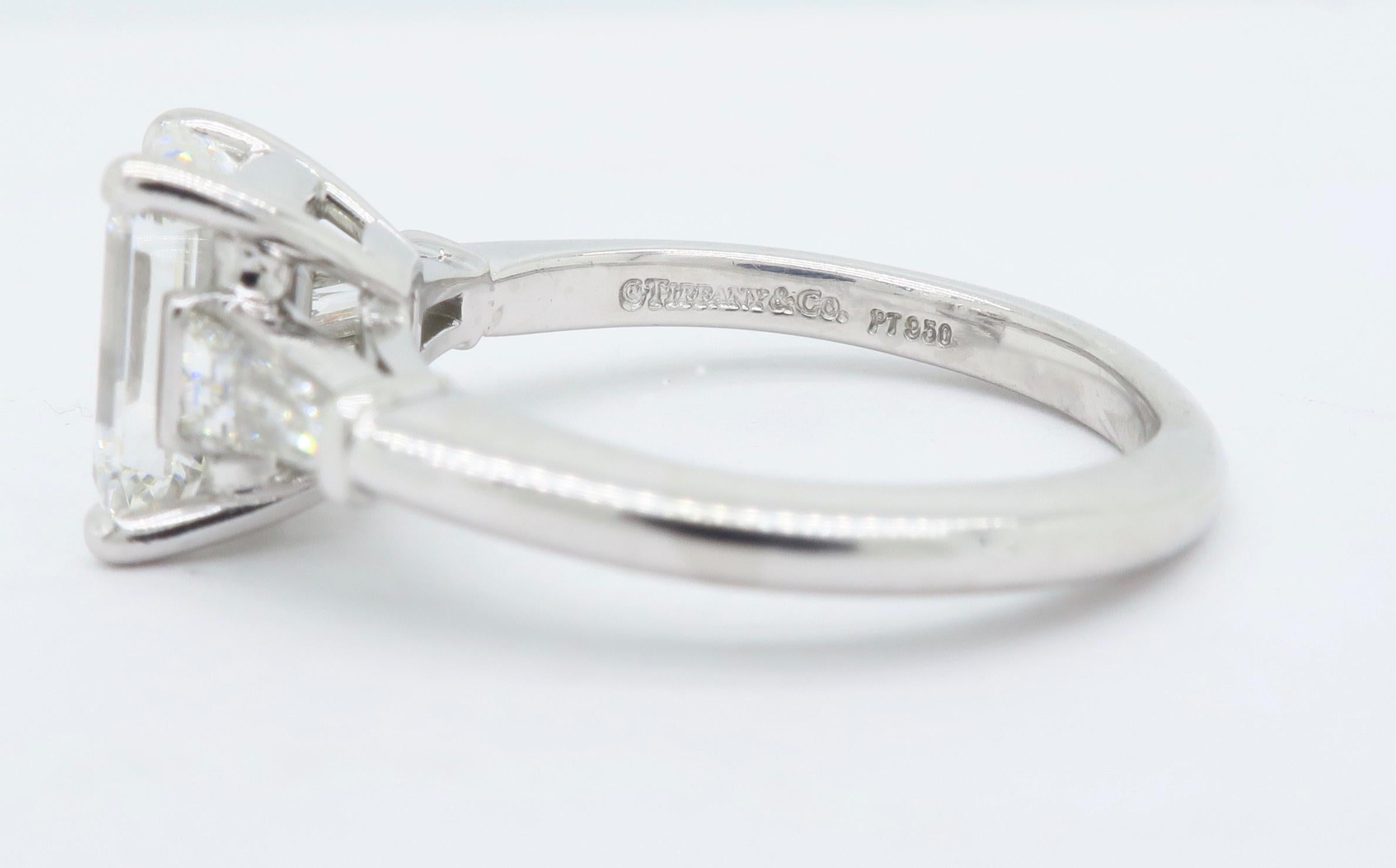 Classic Tiffany & Co. Emerald Cut Diamond Engagement Ring with Original Box 7